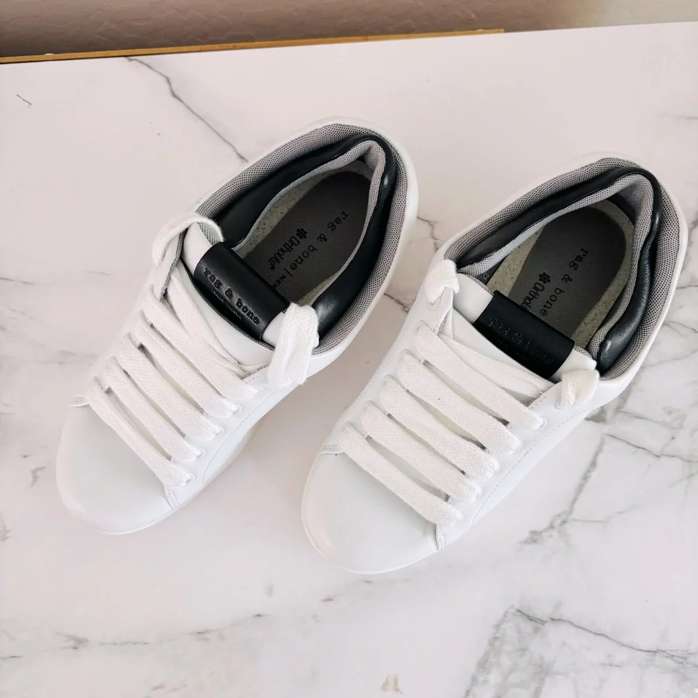 Rag & Bone Retro‎ Pro Leather Chunky Sneakers Size 39 US 9 White Black Ortholite